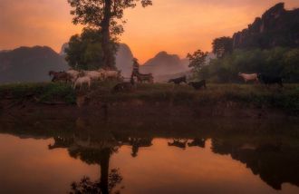  Hoàng hôn trên cánh đồng thôn Châu Giang